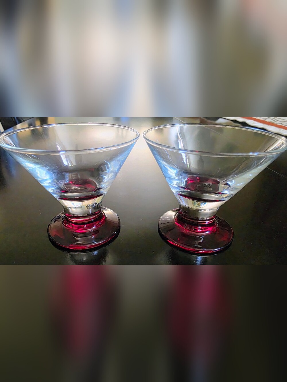 Vintage 1990s Libbey Mini Martini / Dessert Glasses Set of 2 Clear With Red Base